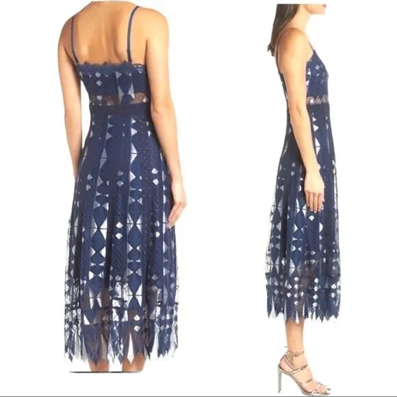 FOXIEDOX Bravo Zulu Metallic Lace Midi A-line Dress BNWT - Picture 2 of 6